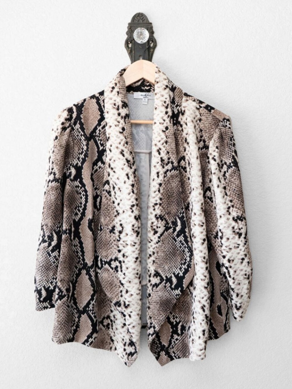 Moa Moa Jacket Womens 1X Snakeskin Print Open Front Draped Plus Size Animal